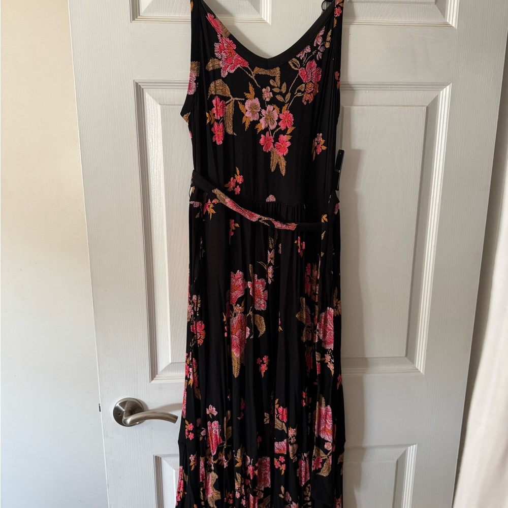 Torrid Black Maxi Dress with Pink Floral Design